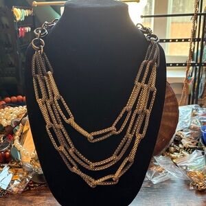 Graziano Signed 3 Strand Necklace Soft Silver & Black Mesh Chain VTG